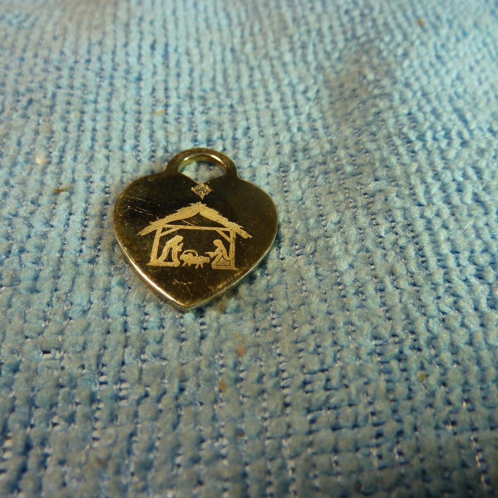 Tiffany & Co Heart Charm_ Manger with Christ Mary & Joseph
